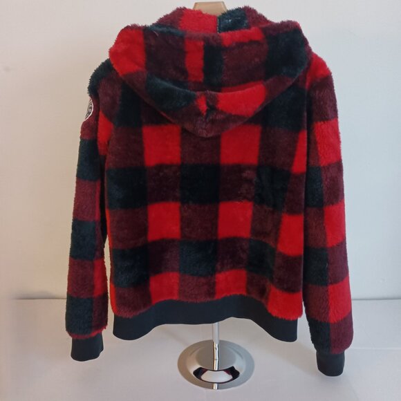 Abercrombie Kids Furry Full Zip Hoodie Red Black Buffalo Plaid Girls 13/14 EUC - Picture 15 of 16